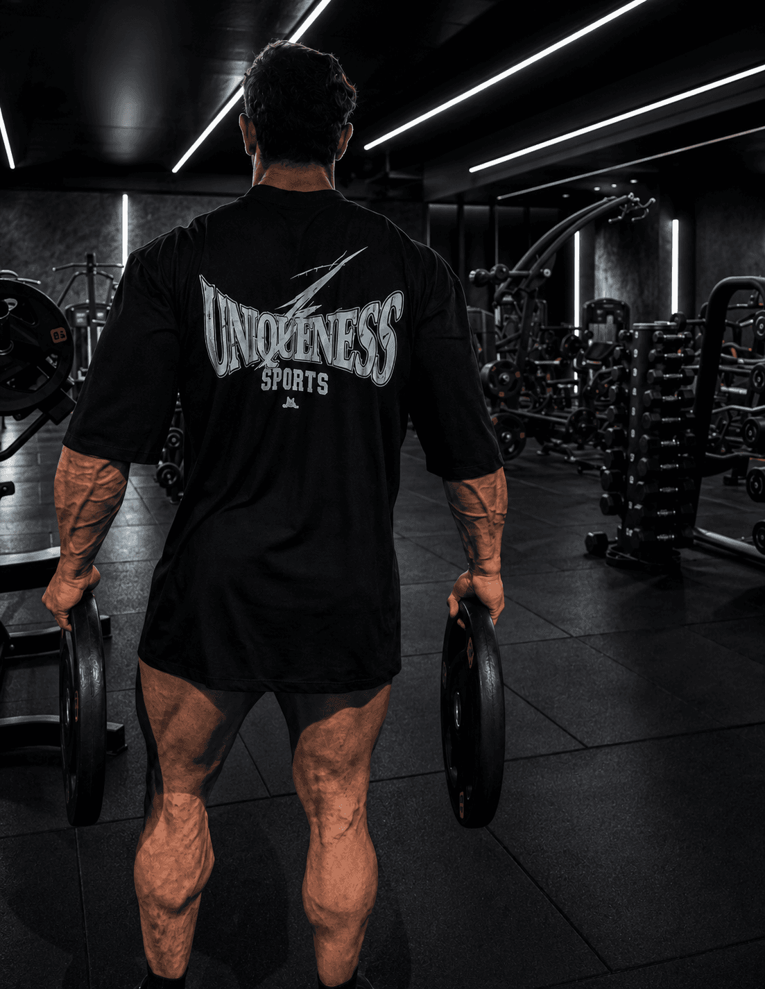 Atleta treinando com camiseta Uniqueness Sports